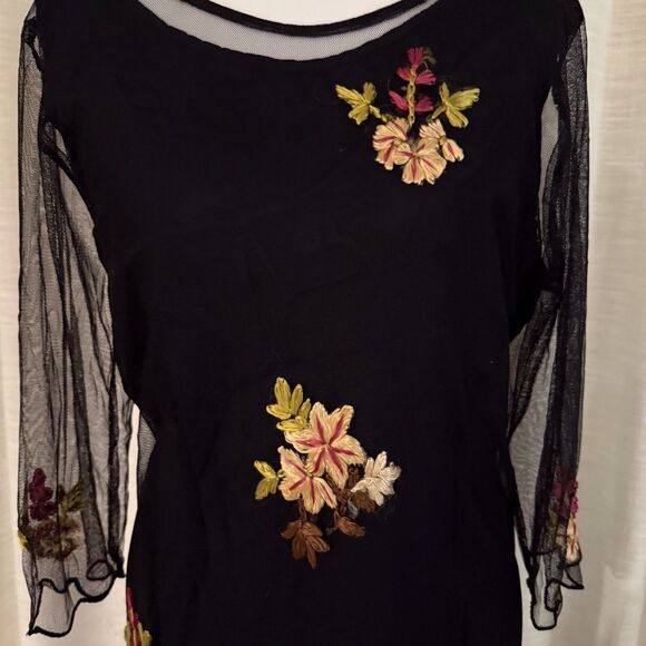 Vtg HOPELESS ROMATIC Black Mesh Dress‎ Sz M Whimsy Fairy Goth Embroidered Flower - Picture 3 of 15